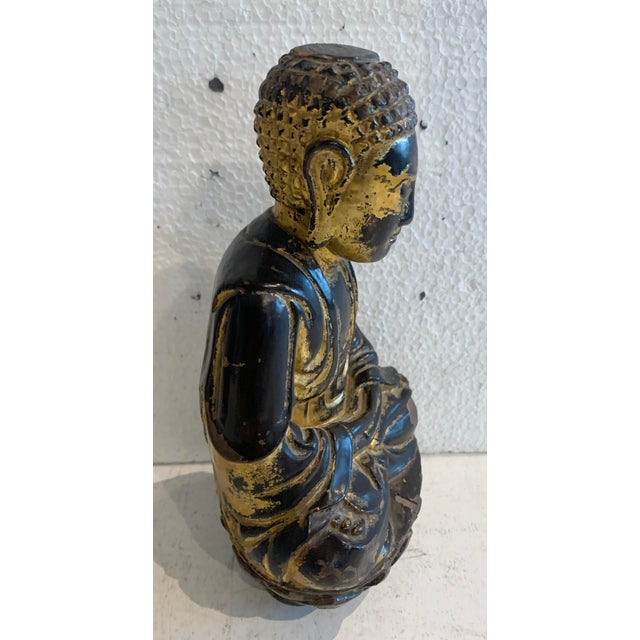Wood Solid Wood Buddha with Golden Patina, 20th Century For Sale - Image 7 of 10