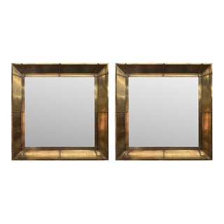 Pair of Large 1970s Italian Modern Square Bronze Mirrors For Sale