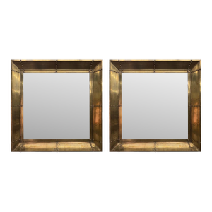 Pair of Large 1970s Italian Modern Square Bronze Mirrors