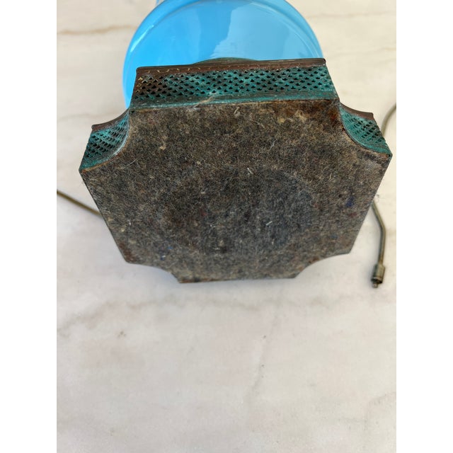 1950s 1950s French Blue Opaline Gilded Table Lamp For Sale - Image 5 of 11