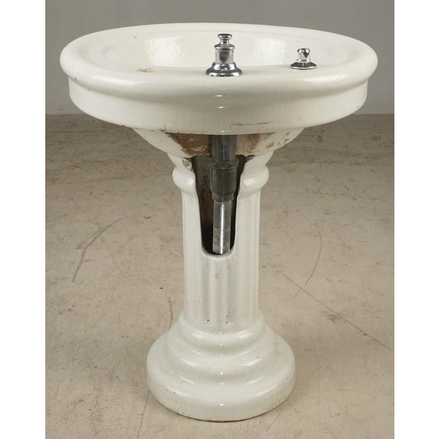 Vintage Art Deco 24 In. Fluted White Ceramic Pedestal Sink For Sale - Image 9 of 11