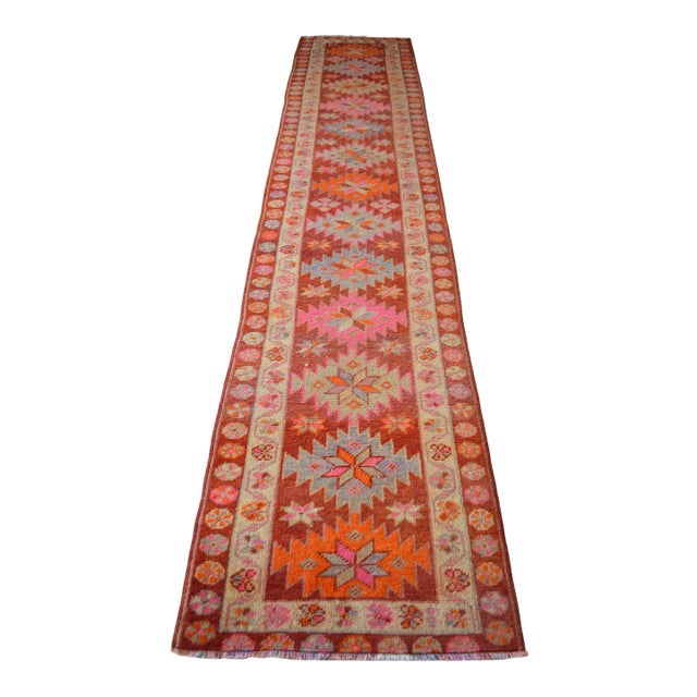 1970s Vintage Hand Knotted Tribal Turkish Runner - 2'9' X 13'11' For Sale