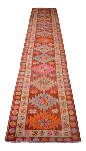 1970s Vintage Hand Knotted Tribal Turkish Runner - 2'9' X 13'11'