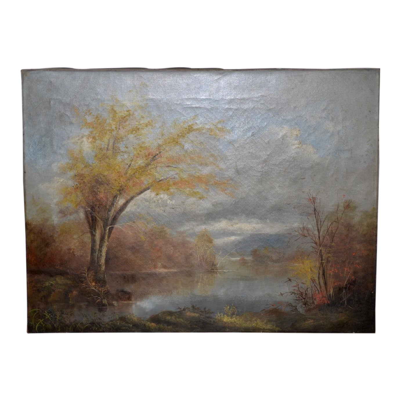 Autumn Pond 19th Century Oil Painting Attributed To Adm Cooper