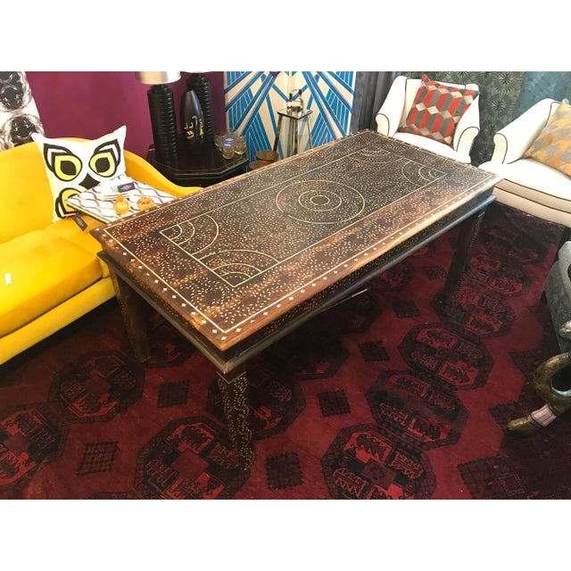 Antique Large Rectangular Carved Wood Bone Inlay Hand - Made Dining or Conference Table For Sale - Image 9 of 9