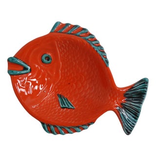 Orange Green Ceramic Fish Ashtray, Italy, 1960s For Sale