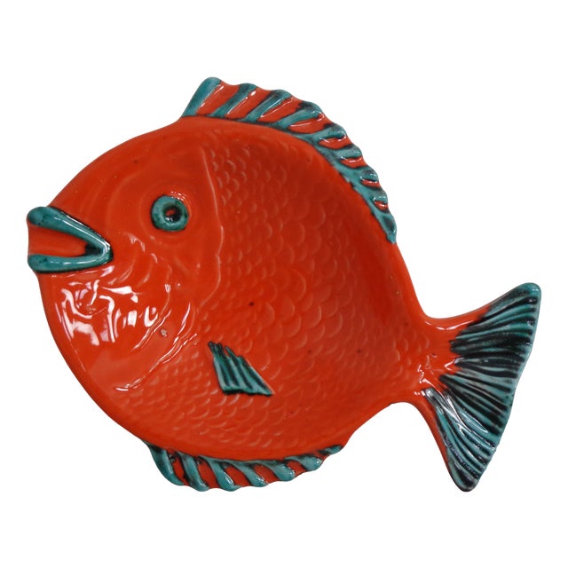Orange Green Ceramic Fish Ashtray, Italy, 1960s For Sale