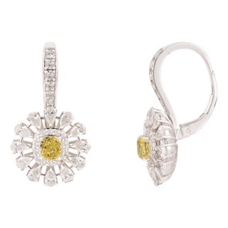 Vintage Style 2.29 Ct Fancy Yellow Diamond Floral Cluster Drop Earrings 18k Gold- A Pair For Sale