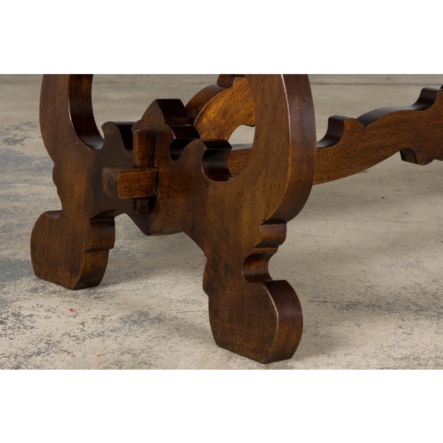 Antique Spanish Renaissance Revival Walnut Trestle Dining Table For Sale - Image 10 of 16