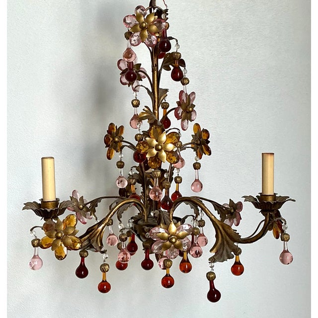 Vintage Italian Murano Glass Floral Chandelier For Sale - Image 9 of 12