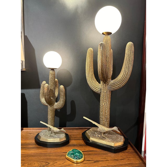 Hollywood Regency 1970s Large Brass Saguaro Cactus Sculpture Lamp For Sale - Image 3 of 12