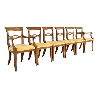 Kindel Furniture Style Regency Carved Walnut Dining Chairs, Set of Six For Sale