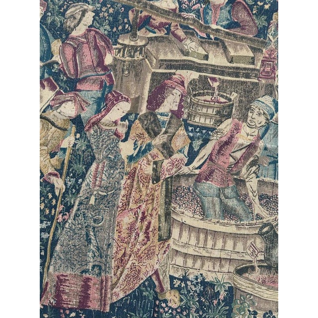 Textile Vintage French Hand Printed Tapestry Vendanges Museum Design, 1960s For Sale - Image 7 of 18