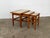 Solid oak and ceramic tile-top nesting tables by Henning Kjærnulf, Denmark, 1960s. Each top is inset with a grid of hand-...