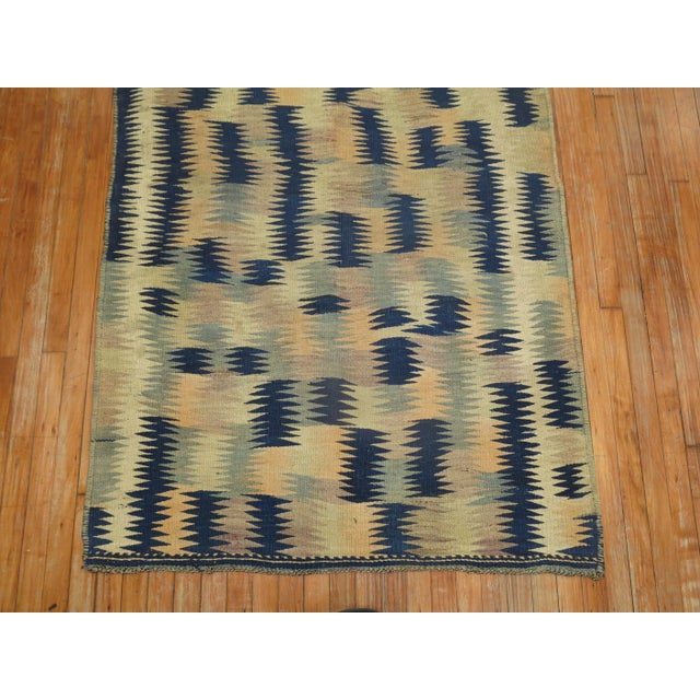 Hand Knotted Turkish Kilim in Beige Blue For Sale In New York - Image 6 of 6