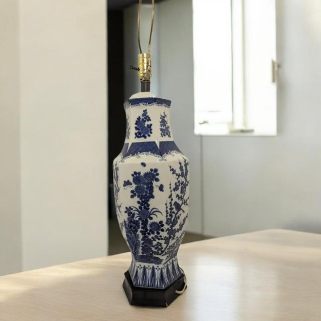 Ceramic Antique Blue & White Chinese Porcelain Lamp - Floral Vase For Sale - Image 7 of 7