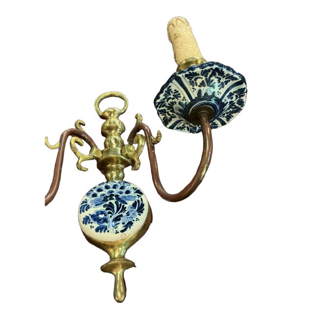 Mid 20th Century Dutch Delft Hand Painted Sconces - Pair For Sale - Image 4 of 13