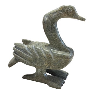 Vintage Inuit Inukjuak Hand-Carved Soapstone Duck Sculpture, Signed, C. 1960s–1970s For Sale