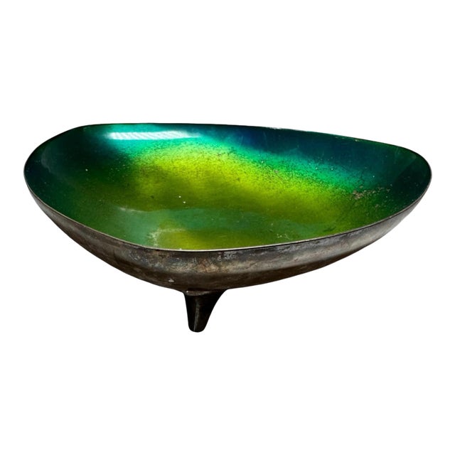 Acid Yellow to Turquoise Blue Enamel Ombré Bowl For Sale