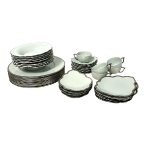 1980s Maryse Boxer by Samuel Heath Pale Blue Silver Rimmed Ceramic Dishes- 37 Pieces