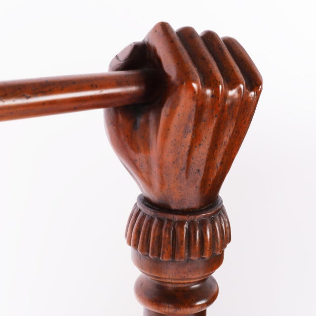 Mid 20th Century Vintage British Colonial Style Anglo Indian Blanket Rack With Carved Fists For Sale - Image 5 of 7