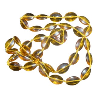 1930s Golden Yellow Amber Bohemian Czech Glass Beaded Necklace For Sale