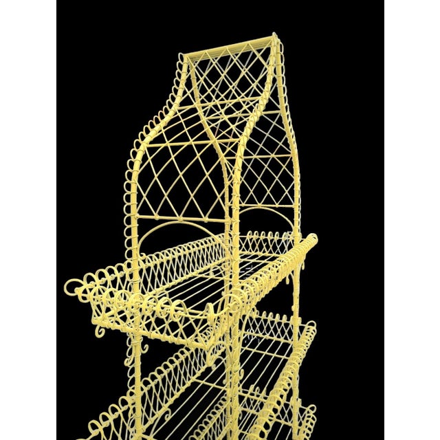 Vintage French Country Yellow Palm Beach Regency Pagoda Wire Bakers Rack Plant Stand For Sale - Image 12 of 13