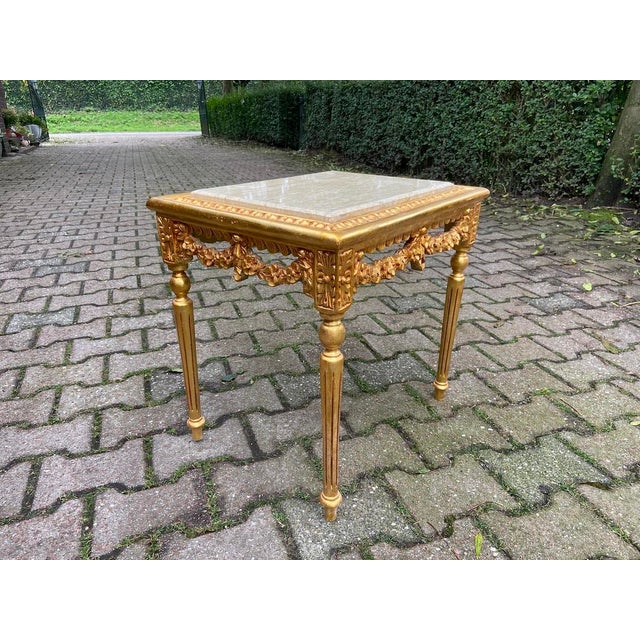 Gold Late 20thC French Louis XVI Gold Beech Marble Nesting Tables - Pair For Sale - Image 8 of 18