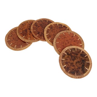 1960s Terracotta & Rattan Round Drink Coasters - Set of 6 For Sale
