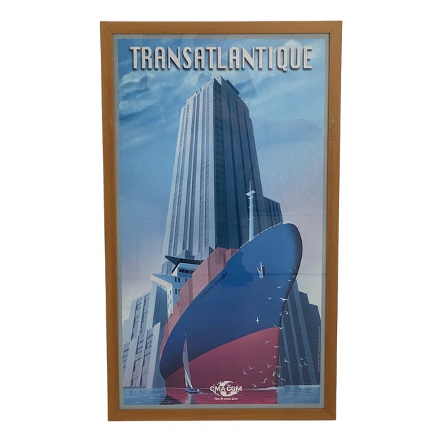 Cargo Ship French Line CMA CGM 2000 Transatlantic Poster by Richard Roussel For Sale