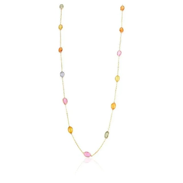 Gold 5.35 Carats Rainbow Sapphire 18k Gold Chain Link Necklace by VRJewels For Sale - Image 8 of 15
