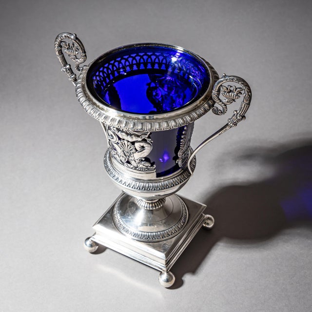 French Silver Drageoir with Cobalt Blue Glass Liner, Gilt Interior and Cahors, 1784 For Sale - Image 5 of 10