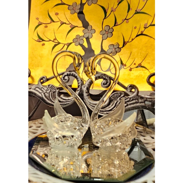 Beautiful small Artistic Glass art ,hand blow swans with reflecting mirror base,It is rare to find the same in the market,...