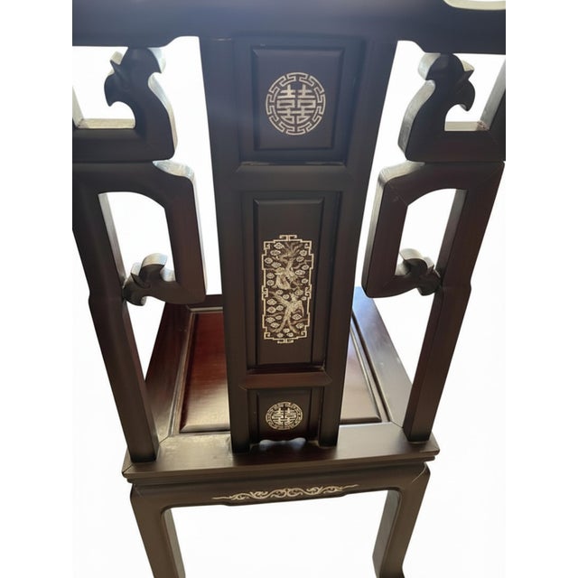 Brown Vintage Chinese Dragon & Phoenix Banquet Suite – Exceptional Mother-of-Pearl Inlaid Dining Ensemble For Sale - Image 8 of 14