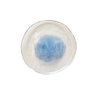Large Vintage Scandinavian Glass Plate with Butterfly Design, 1970s For Sale