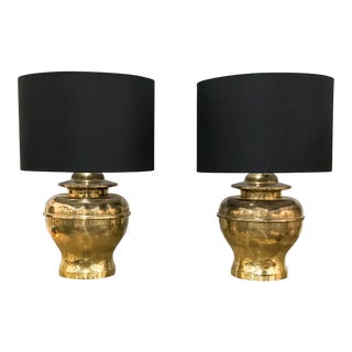 Pair, Mid Century Brass Ginger Jar Lamps For Sale