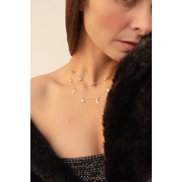 VR Jewels Art Nouveau 14k Gold Natural Brown & White Diamond Floral Station Necklace for Mom For Sale - Image 4 of 10