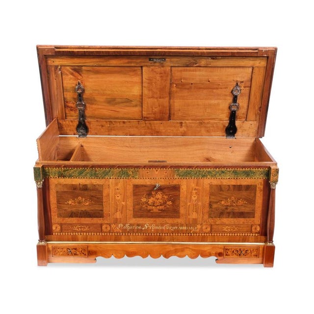 Flat-lid chest / Marburg chest 1862 Cherry wood, walnut, plum wood, and other woods. Restored, hand-polished with shellac,...