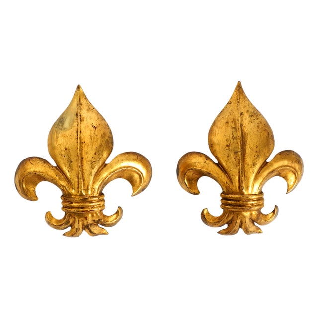 Fleur-De-Lis Wall Lamps in Gold-Plated Metal by Hans Kögl, 1970s, Set of 2 For Sale