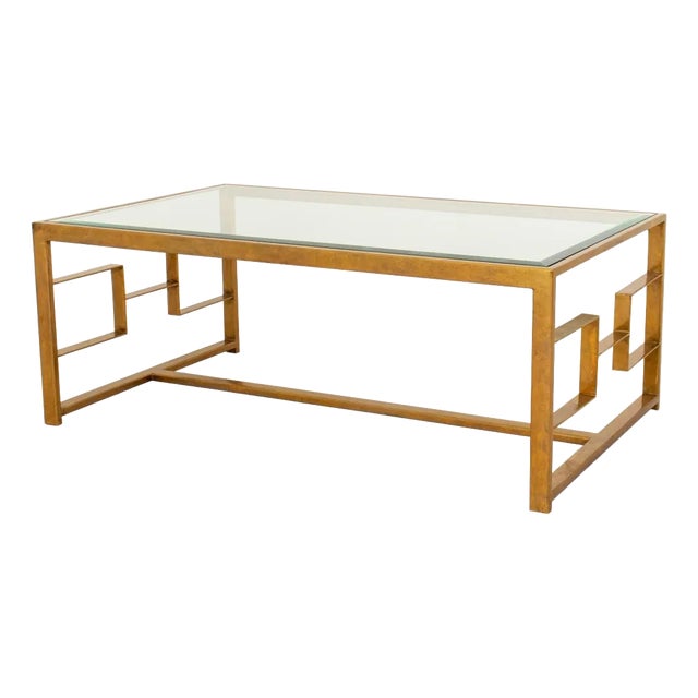 Century Furniture Glass Top Brass Cocktail Table For Sale