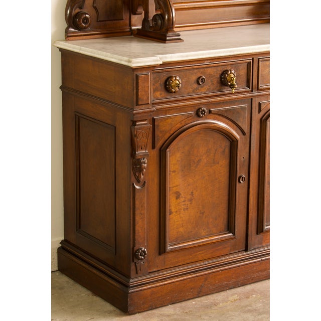 Massive American Renaissance Revival Walnut Hunt Sideboard With Carved Stag Head and Marble Top, Mid-19th Century For Sale In Salt Lake City - Image 6 of 14