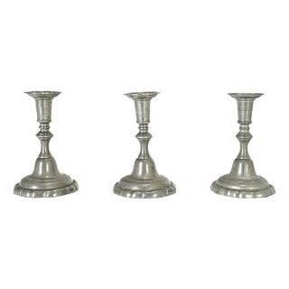 French Vintage Set of Three Pewter Candlesticks For Sale