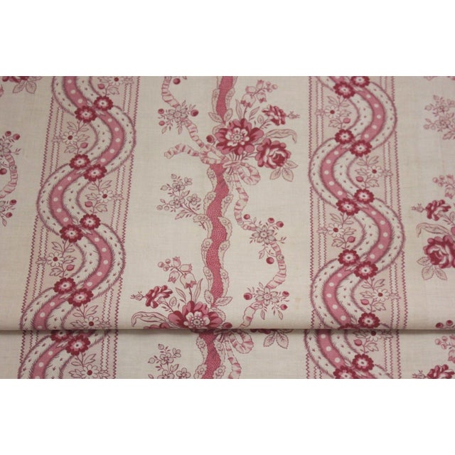 Antique French 18th C Design Pink Red Floral Ribbon Curtain