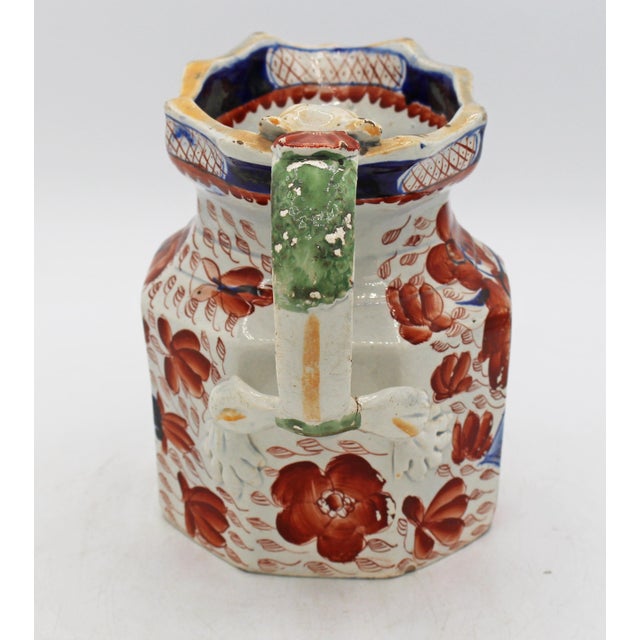 English Circa 1860s English Large Ironstone Octagonal Jug With Dragon Handle For Sale - Image 3 of 10