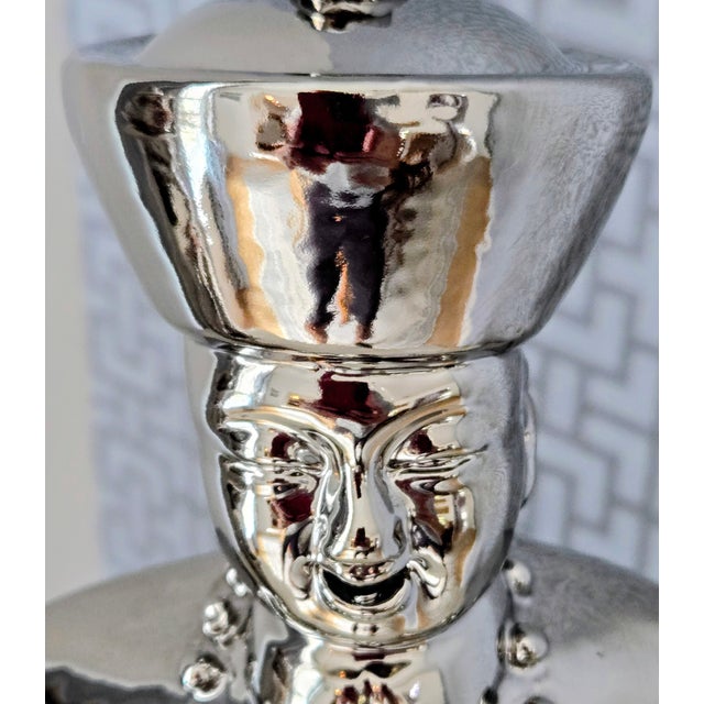 Large Vintage Chrome Chinoiserie Porcelain Scholar & Student Figurine Pair, 18 Inch For Sale - Image 13 of 17