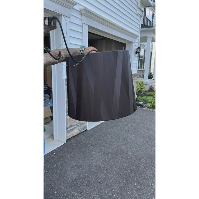 Modern Espresso Ribbon / Wrapped Drum Shade Pendant Light For Sale - Image 4 of 5