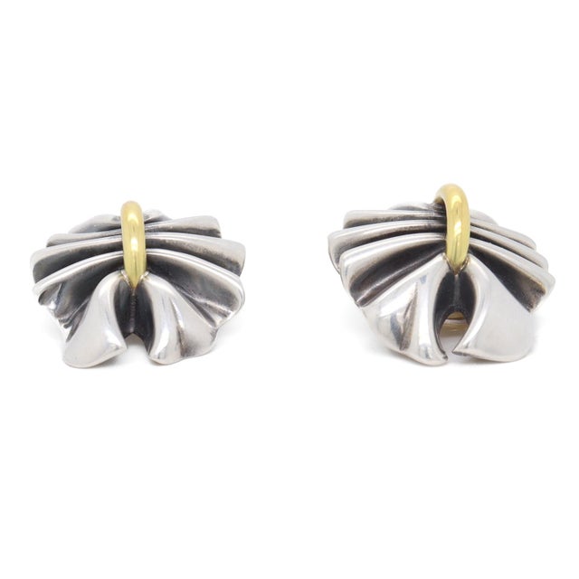Metal Georg Jensen Lene Munthe Sterling Silver & 18k Yellow Gold #400 Clip-On Earrings For Sale - Image 7 of 12