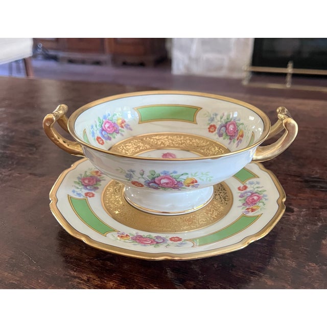 Limoges, France Antique Tressemanes & Vogt Limoges "La Cloche" Cream Soup Bowls & Saucers - Set of 12 For Sale - Image 4 of 18