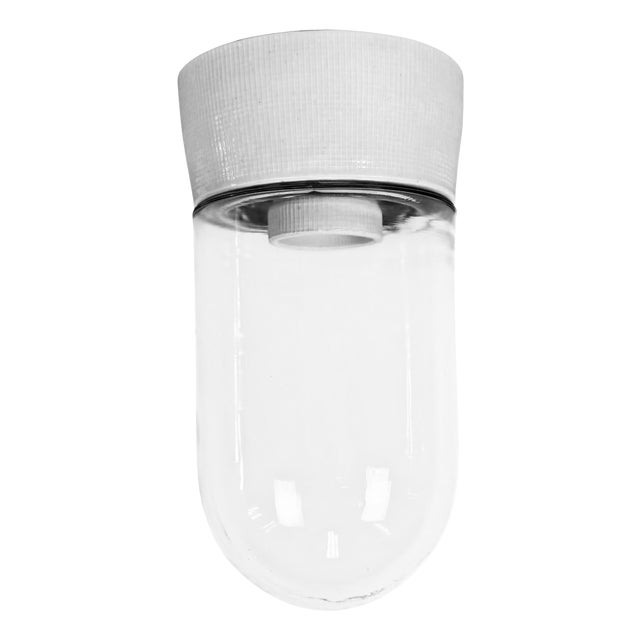 Vintage White Porcelain and Glass Ceiling Light, 1970s For Sale
