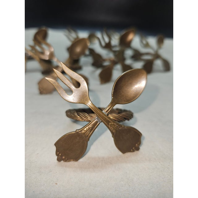Vintage Miniature Brass Forks and Spoons Napkin Rings, Set of Eight